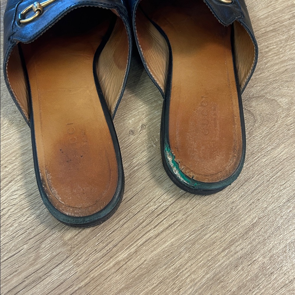 Gucci Black Leather Horsebit Mules with Gold Hardware - Picture 3 of 5